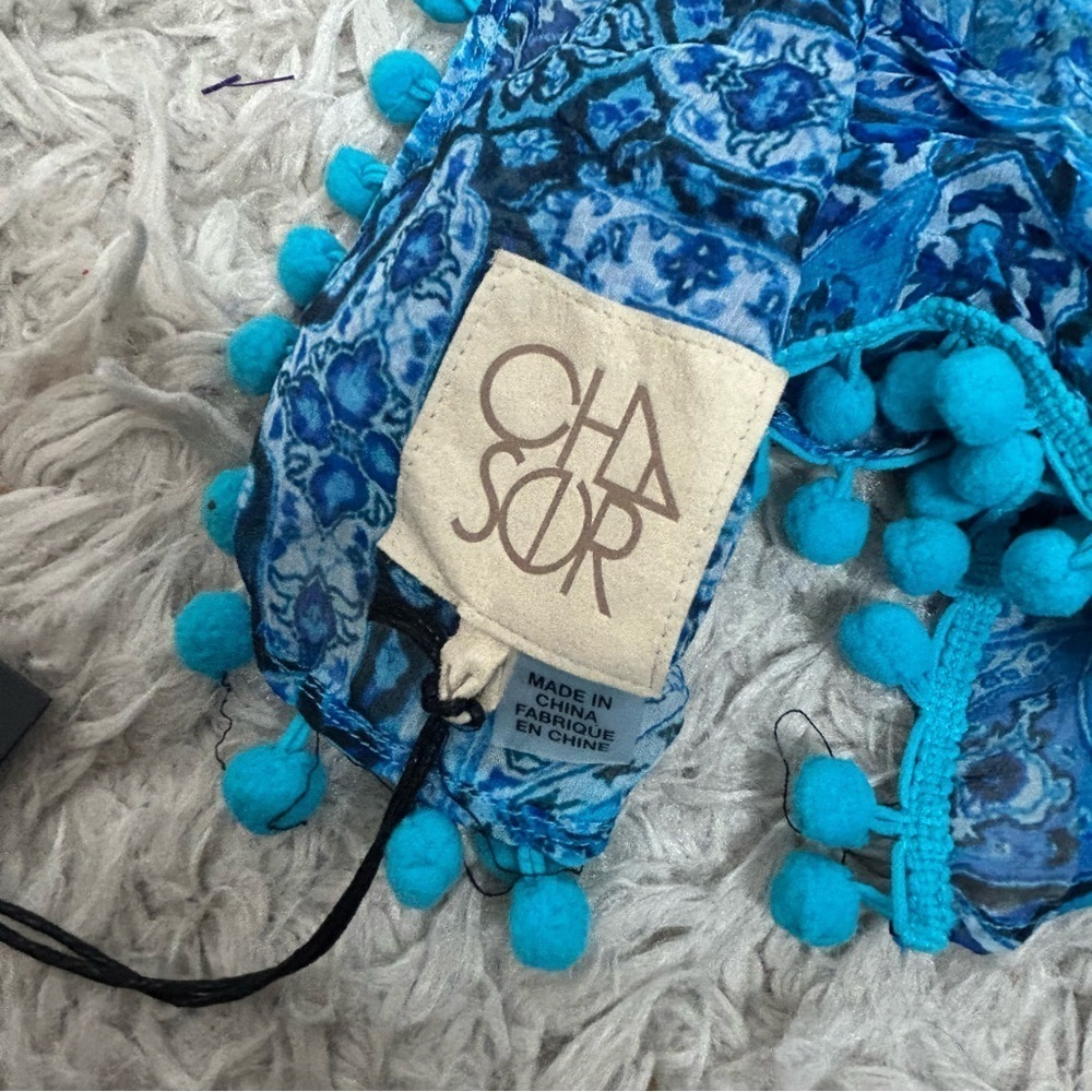 Chaser Women's Printed Pom Pom Sarong/Scarf/Shawl Blue - Picture 8 of 9